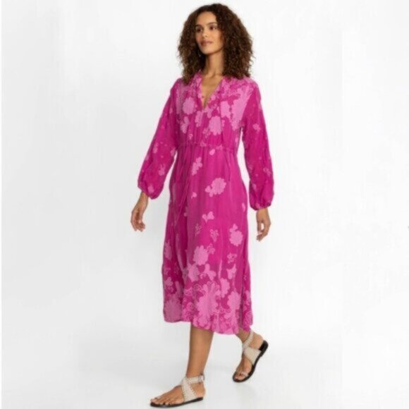 NWT Johnny Was Daisy Leonna Pink Floral Long Sleeve Midi Dress